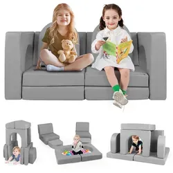 Costway Kindersofa grau, 8-teiliges Spiel-Set - Kinderzimmermöbel: Modulares Kindersofa mit 8 Teilen fördert Kreativität und Spielvergnügen, kein Zusammenbau erforderlich und einfach zu reinigen.