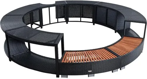 ESTEXO Poolumrandung aus Polyrattan für Whirlpool 200 cm - Witterungsbeständige Poolverkleidung für Whirlpools bis 200 cm Durchmesser, mit praktischem Stauraum und einfachem Einstieg aus Holz.