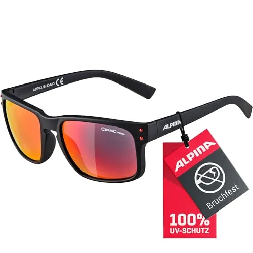 ALPINA KOSMIC Sonnenbrille - Verspiegelte, bruchsichere Brille mit 100% UV-Schutz - Unisex Sonnenbrille für Radsport, bruchsicher und ideal für Outdoor-Aktivitäten mit rotem Glas für optimalen Sichtschutz.