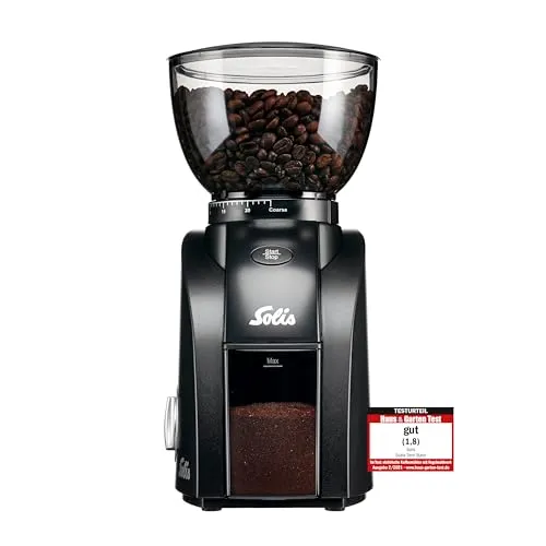 SOLIS OF SWITZERLAND Kaffeemühle Scala Zero Static - Elektrische Kegelmahlmühle mit 24 einstellbaren Mahlgraden, 300 g Bohnenbehälter in elegantem Schwarz
