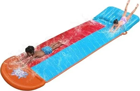 Bestway H2OGO! Tsunami Splash Ramp Doppelrutsche 488 cm - Swimmingpools mit integrierter SplashBoost für optimale Bewässerung, 2 Rutschbahnen und Landebecken sorgen für maximalen Spaß im Garten!