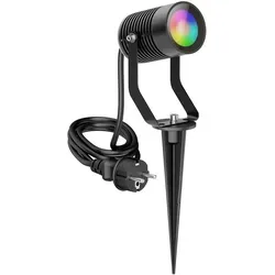 ledscom.de Gartenstrahler SHINGA mit Erdspieß für außen, IP65, Stecker, schwarz, inkl. GU10 RGB Lampe, smart, 473lm, warmweiß - kaltweiß