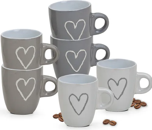 Moderne Keramik Espresso-Tassen 6er Set beige weiß grau 50 ml
