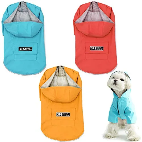 BPS - Wasserdichte Haustierjacke, regenfest, mit Kapuze, Tasche für kleine, mittlere und große Hunde, aus 100% Polyester (S, Blau) BPS-9700AZ