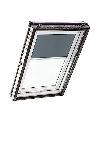 Roto Verdunklungsrollo Dunkelgrau 1-V06, 54x118 cm - Effektives Verdunklungsrollo für Roto Dachfenster, das störendes Licht zuverlässig blockiert. Ideal für Schlafräume – dank stufenloser Verstellung und seitlichen Führungsschienen für perfekten Sitz.