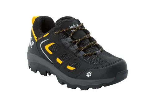 Jack Wolfskin Kinder Vojo Texapore Low Wanderhalbschuh - 30 - black/burly yellow - Wanderschuhe für Kinder, inspiriert vom Erwachsenen-Klassiker VOJO. Wasserdicht und mit dämpfender Sohle für maximalen Komfort auf jeder Familienwanderung.