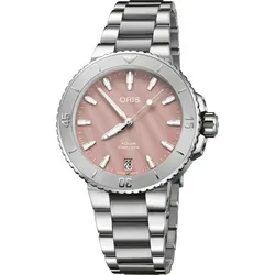 Oris Aquis Date 36mm Pink (Mother Of Pearl) - Armbanduhr für Unisex Erwachsene, mit elegantem rosa Zifferblatt aus Perlmutt und bis zu 300 m wasserdicht. Perfekt für stilvolle Anlässe und den täglichen Gebrauch.
