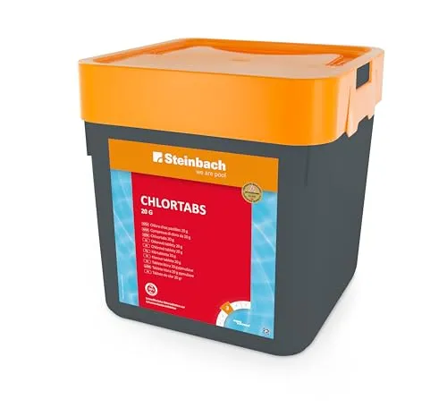 Steinbach Poolpflege Chlortabs 20g, 5 kg - Chlorprodukte für effektive Poolpflege, schnelllösliche Chlortabletten mit Staubreduzierung und pH-neutraler Wirkung gegen Viren und organische Trübstoffe.