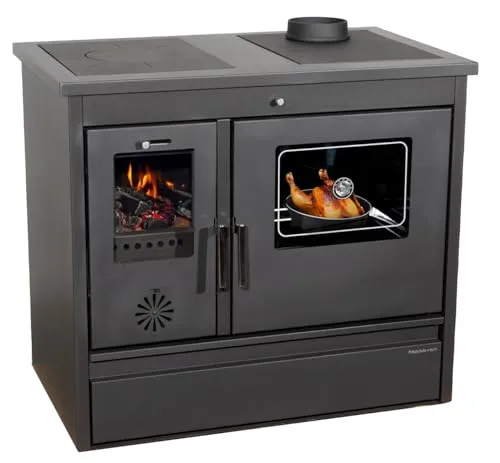 Hosseven Kaminofen 4050 Lotus Classic Schwarz – Holzofen mit Backfach - Kaminöfen, vielseitig und leistungsstark. Der Hosseven 4050 bietet eine massive Gusskochplatte und ein großzügiges Backfach für echtes Holzofenbacken – ideal für nachhaltiges Kochen ohne Strom.