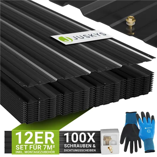 JUSKYS® Profilblech Anthrazit - 12er Set, Verzinkter Stahl, UV-beständig - Robuste Profilbleche aus verzinktem Stahl für vielseitige Anwendungen. Mit vorgebohrten Löchern für eine einfache Montage. Hohe Tragfähigkeit und Witterungsbeständigkeit sorgen für langlebigen Schutz und Stabilität.