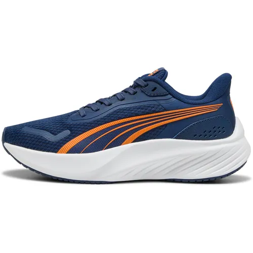 Puma Pounce Lite Jr Laufschuhe - persian blue-orange glo-puma white (07) - Fitnessschuhe für Kinder mit atmungsaktivem Obermaterial und SOFTFOAM+ Innensohle für optimalen Komfort und Dämpfung bei jedem Schritt. Ideal für aktive Teenager von 8 bis 16 Jahren.