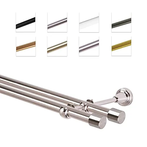 MDEKOR Gardinenstange 320 cm doppelläufig - Edelstahllook aus Metall - Hochwertige Gardinenstange für Wandmontage, Ø 19mm, inklusive Endstücken und Befestigungsmaterial. Ideal für individuelle Längenanpassung und vielseitige Vorhangarten.