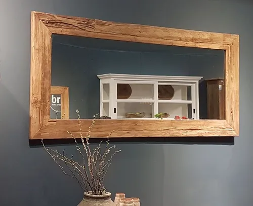 Wandspiegel 150cm x 80cm mit Massivholzrahmen - Rustikaler Wandspiegel aus Teakholz, ideal für jedes Zimmer. Mit angeschrägten Kanten und gerahmtem Design bringt er Eleganz und Stil in Ihr Zuhause.