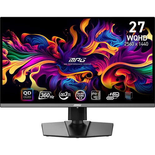 MSI MPG 271QRX QD-OLED Monitor 26,5" - Gaming Monitor mit 2560 x 1440 Pixel Wide Quad HD Auflösung, 360 Hz Bildwiederholrate und QD-OLED Technologie für beeindruckende Farben und schnelle Reaktionszeiten.