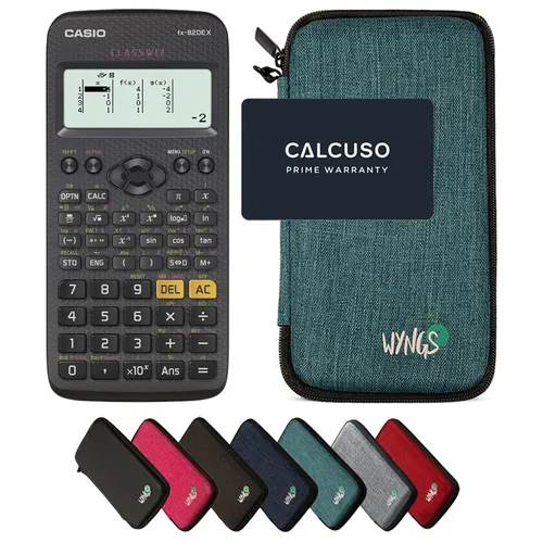 Casio fx-82DE X inkl. WYNGS Schutztasche in Türkis - Ideal für Schule und Studium - Wissenschaftlicher Taschenrechner mit 276 Funktionen und benutzerfreundlichem Display. Inklusive robuster WYNGS Schutztasche für optimalen Schutz und 5 Jahre Garantie – perfekt für Schule und Büro!