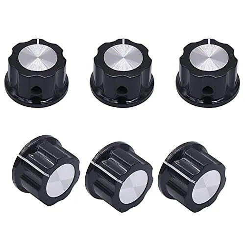 CENPEK Drehknöpfe für Potentiometerschalter mit 6,4 mm Durchmesser, 3590s Potentiometer, Durchmesser oben: 23 mm, Schwarz, A03-6,4 mm, 6 Stück