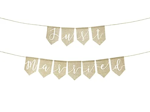 PartyDeco Banner "Just married" 23x185cm Hochzeit Party Familientreffen Textilmaterial