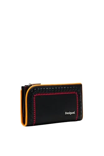 Desigual Women's Mone_Prime INES Tri-Fold Wallet, Black - Damen-Geldbörsen mit einfarbigem Design und stilvollen Flechtdetails, ideal für Ordnung mit mehreren Innenfächern und praktischer Reißverschlusstasche.