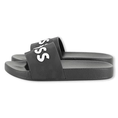 BOSS Aqua Slides Jungen, Schwarz, 35 - Stylische und bequeme Slides aus PVC mit einem einzigartigen Branding-Relief-Effekt. Ideal für den Freizeitgebrauch und perfekt für den Sommer.