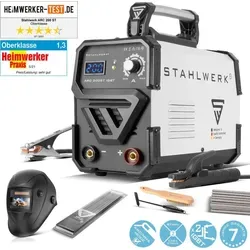 STAHLWERK ARC 200 ST Schweißgerät - Kompakt & Leistungsstark - Kompaktes 200 A MMA/E-Hand-Schweißgerät mit Hot-Start und Anti-Stick für sicheres Schweißen. Ideal für mobile Einsätze dank nur 6,3 kg und inklusive Schweißhelm.