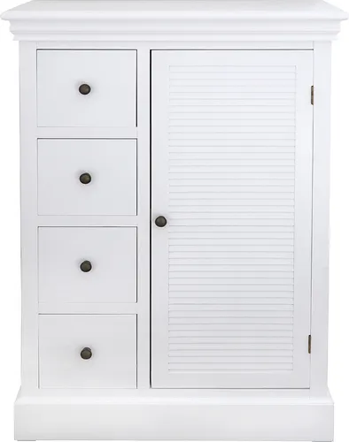 Grafelstein Midischrank HAMPTONS - Kleiner Schrank mit Lamellentür - Midischrank im Landhausstil, freistehend mit 2 Regalfächern und 4 Schubladen, ideal für jeden Raum und bietet viel Stauraum bei kompakten Maßen.