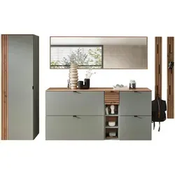 Voleo Garderobe, Salbeigrün, Eiche Artisan, Holzwerkstoff, 7-teilig, 305x179x37 cm, Garderobe, Garderoben-Sets & Serien, Garderoben-Sets