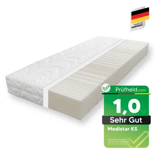 Komfortschaummatratze BECO "Medistar KS" 90x200 cm – Doppelt Ausgezeichnet - Hochwertige 7-Zonen Matratze mit abnehmbarem Bezug für optimale Hygiene. Ideal für alle Schlafpositionen und sorgt für individuelle Härteanpassung. Made in Germany und allergikerfreundlich.