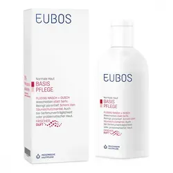 EUBOS BASIS PFLEGE FLÜSSIG WASCH + DUSCH 200 ml - Medizinische Körperpflege für empfindliche Haut, sanfte Reinigung und Pflege in einem, ideal für tägliche Anwendung.