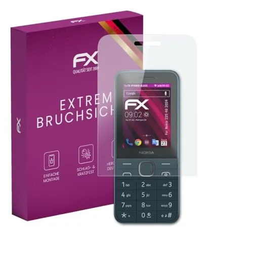 atFoliX Glasfolie kompatibel mit Nokia 225 4G 2024 Displayfolie, 9H Hybrid-Glass FX Schutzpanzer Folie