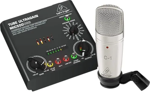 Behringer VOICE STUDIO Complete Recording Bundle - Audio-Interface mit Studio-Kondensatormikrofon und Röhrenvorverstärker, ideal für professionelle Aufnahmen und kreative Projekte.
