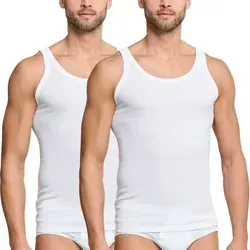 Schiesser Essentials Cotton Feinripp Shirt Doppelpack Uni weiß - Herren-Unterhemden, strapazierfähig und langlebig in hochwertiger Feinripp Qualität, perfekt für den täglichen Komfort.