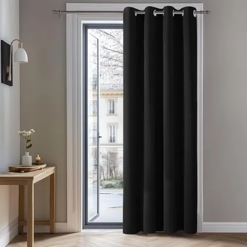 Deconovo Verdunkelungsvorhang mit Ösen, 260x140 cm, Schwarz, 1 Stück - Hochwertiger Verdunkelungsvorhang in 260x140 cm, ideal für Schlafzimmer und Wohnzimmer. Mit 8 Metallösen für einfache Montage und effektiver Licht- und Lärmschutz. Stilvoll und pflegeleicht, sorgt für ein angenehmes Raumklima.
