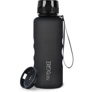 720DGREE Trinkflasche uberBottle Onyx Black, 1,5 Liter - Trinkflasche aus BPA-freiem Tritan mit Sieb für Früchte und Kräuter. Ideal für Sport und Freizeit, 100% dicht und stoßfest. Praktische Trageschlaufe für unterwegs.