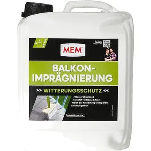 MEM Steinimprägnierung 5L - Balkon-Imprägnierung für außen und innen - Lösemittelfreie Imprägnierung für Terrassen und Balkone, schützt effektiv vor Feuchtigkeit und Rissen bis 0,2 mm. Ideal für Beton, Naturstein und Klinker, Reichweite ca. 25 m².