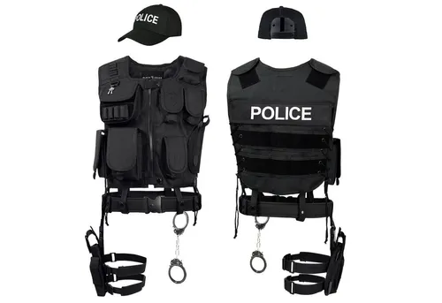 Black Snake Kostüm – Taktisches Agenten-Outfit für Fasching - Hollywood-Kostüme mit hochwertiger Weste, Mütze und Handschellen. Ideal für Fasching als FBI, SWAT oder POLICE. Robust und langlebig für unvergessliche Auftritte!