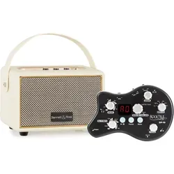 Rocktile GP-10 / BB-820CW Gitarren Amp Set - Vielseitiger Kopfhörerverstärker mit 6 Amp-Models und 40 Drum Loops. Genießen Sie satte Bässe mit dem 4" Lautsprecher und profitieren Sie von über 10 Stunden Laufzeit dank des 5200 mAh Akkus.