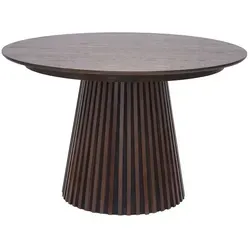 ebuy24 Esstisch Osaka Ø120cm - Eleganter runder Tisch - Esstisch aus geräuchertem Holz, ideal für stilvolle Essbereiche. Sein modernes Design und stabiler Unterbau aus Holzlatten bieten sowohl Ästhetik als auch Funktionalität.