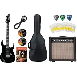 Ibanez Gio GRG170DX Black Night Starter Set - RG Gio-Serie E-Gitarre mit Pappel-Korpus und Purpleheart/Holzgriffbrett, inklusive Verstärker und Zubehör für den perfekten Einstieg in die Welt der Gitarren.