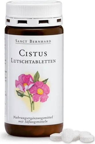 Sanct Bernhard Cistus Lutschtabletten 180 Stück - Cistus Lutschtabletten mit Zistrosenextrakt, Vitamin C und Zink. Ideal zur Unterstützung der täglichen Pflege und Abwehrkräfte. Praktisch für unterwegs und einfach zu dosieren.