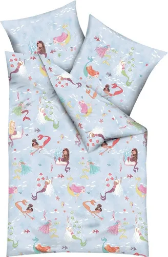Kinderbettwäsche KAEPPEL "Mermaids", bunt, 140x200 cm - Bettwäsche aus 100% Baumwolle mit buntem Meerjungfrauen-Motiv, ideal für Kinderzimmer. Waschbar bis 60°C und mit praktischem Reißverschluss für einfachen Bezug.