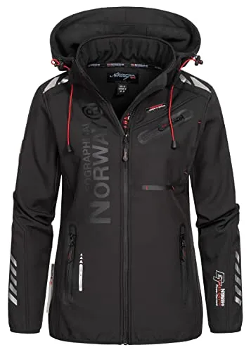 Geographical Norway Damen Softshell Jacke G-ROSE - Schwarz - Funktionale Softshelljacke mit ergonomischem Schnitt für optimalen Tragekomfort. Leicht, atmungsaktiv und winddicht, ideal für aktive Tage. Mit seitlichen Taschen und hohem Kragen für zusätzlichen Schutz.