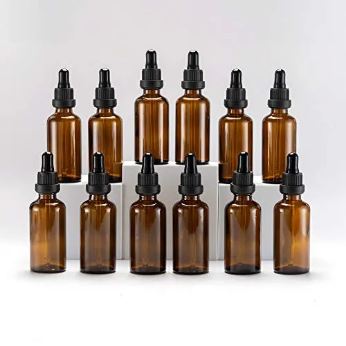 YIZHAO Pipettenflasche 50ml Braun, Apothekerflasche mit Pipette Glas, für Ätherisches Öl, Aromatherapie, Massage, Düfte, Labor, Kosmetik, Reisen – 12 Pcs