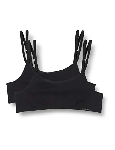 Skiny Mädchen Skiny Girls 2-pack Cotton Essentials Bustier, Schwarz, 176 EU - Mädchen-BHs im 2er Pack aus hochwertiger Baumwolle mit perfekter Passform für kleine Brüste, verstellbare Träger in stylischer Doppelträger-Optik, Öko-Tex Standard 100 zertifiziert.