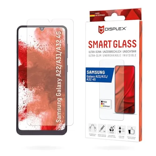 Displex Smart Glass (9H) für Samsung Galaxy A22/A31/A32 4G, Montagesticker, unzerbrechlich, ultra-dünn, unsichtbar