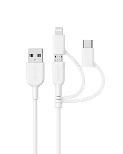 Anker Powerline II 3-in-1 Kabel, 0.9m langes Lightning/USB-C/Mikro-USB Kabel, für iPhone, iPad, LG, Galaxy, Xperia, Android Handys und viele mehr (Weiß)
