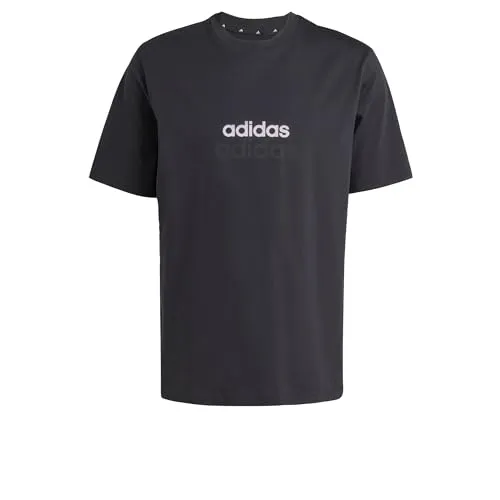 adidas Men's Essentials LINEAR Single Jersey Tee, Black/White, L