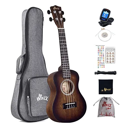 Winzz Ukulele Konzert 23 Zoll - Einsteiger Set für alle Altersgruppen - Konzert-Ukulele mit einzigartigem Farbdesign, hochwertiger AQUILA-Saiten und stabiler Stimmmechanik. Ideal für Anfänger und Profis, inklusive Zubehör wie Tasche und Stimmgerät.