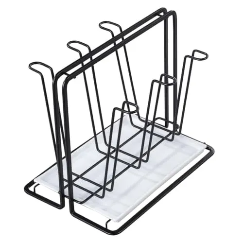 Xavax Abtropfgestell für 6 Flaschen (Flaschenhalter aus Metall, Abtropfständer für Gefäße mit Abtropfschale, für Sodastream, Air up, Avent, Philips), schwarz
