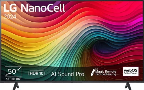 LG 50NANO81T6A 50 Zoll NanoCell TV - 4K Ultra HD Fernseher mit beeindruckender Bildqualität, ideal für Filmabende und Gaming mit lebendigen Farben und klaren Details.
