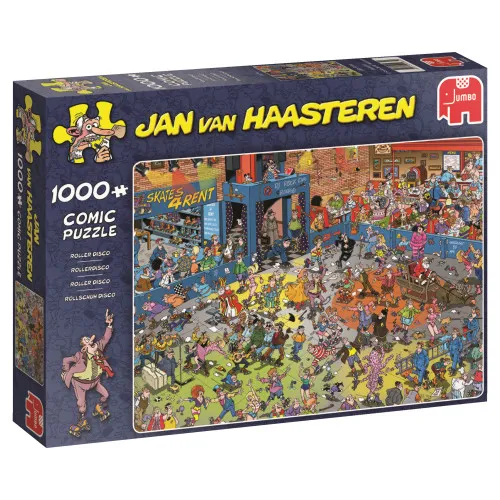 Jumbo Spiele 19060 Jan van Haasteren Rollschuh Disco - 1000 Teile Puzzle, humorvolle Comic-Illustrationen mit vielen Such-Elementen